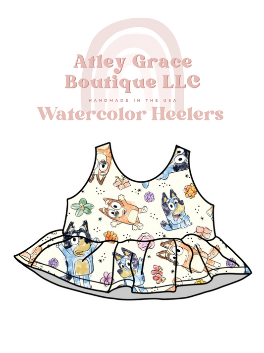 Watercolor Heelers | Peplum