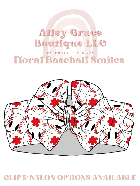 Floral Baseball Smiles | Magnolia Bow